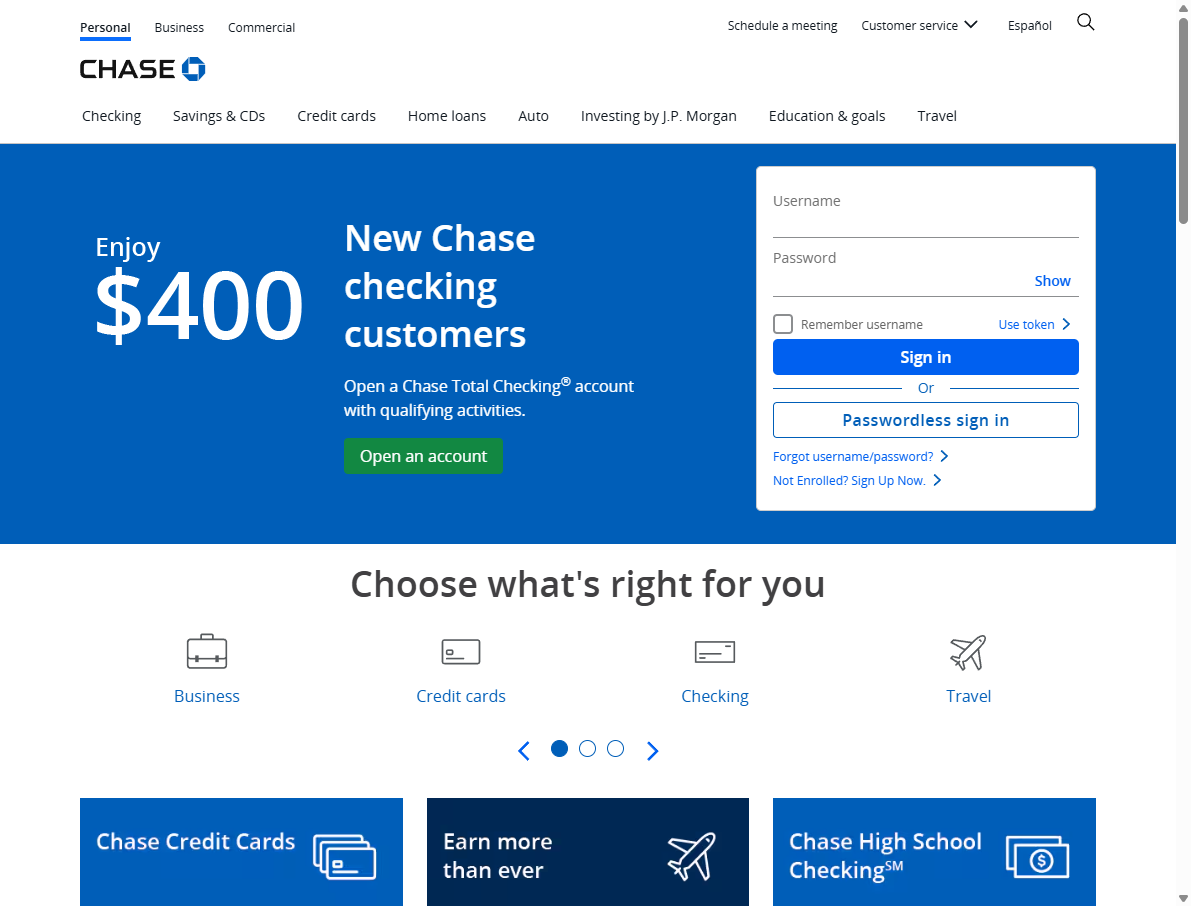 chase.com homepage